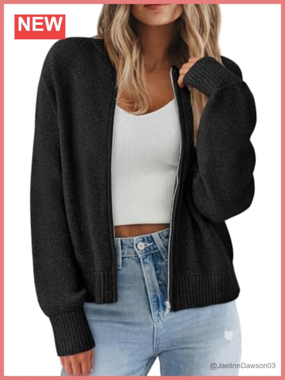 Chunky Knit Zipper Cardigan Sweater Open Front Cropped